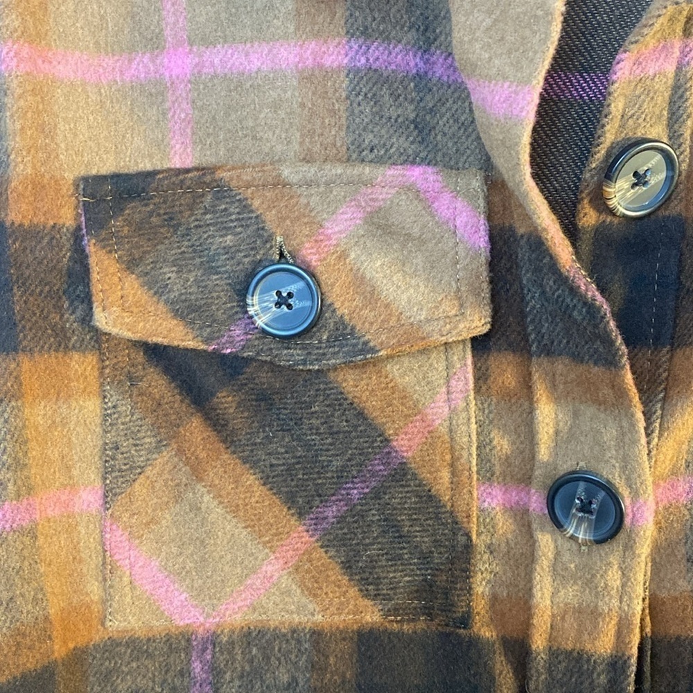 NWT BB Dakota Steve Madden Brown Plaid Flannel Boxy Shacket Size Small - Picture 2 of 8